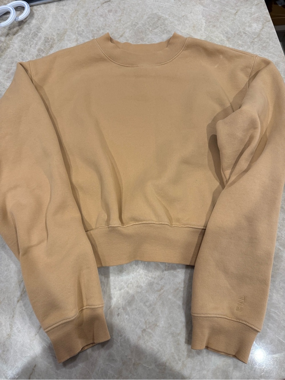 TNA Cropped Crewneck Sweater in Camel Tan
